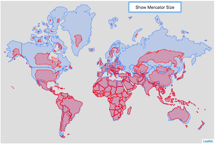 Real Country Sizes Shown on Mercator Projection